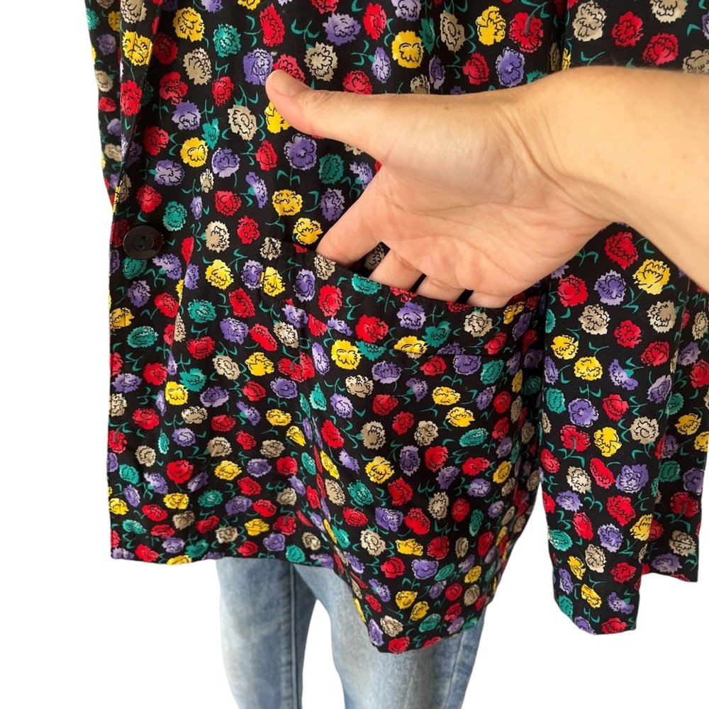 Vintage Colorayons multicolor floral blazer black single breasted oversized M - Picture 10 of 13